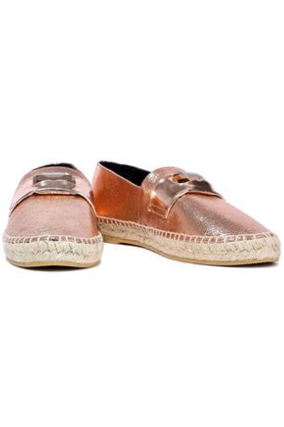 Shop Robert Clergerie Woman Etoile Embellished Metallic Cracked-leather Espadrilles Copper