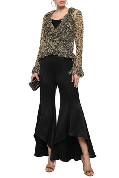 Shop Roberto Cavalli Metallic Embroidered Tulle Blouse In Gold