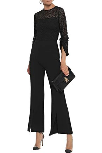Shop Roland Mouret Woman Calvert Bead-embellished Crochet-knit Bodysuit Black