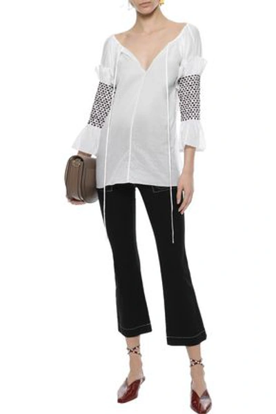Shop Rosie Assoulin Smocked Embellished Cotton-voile Tunic In White