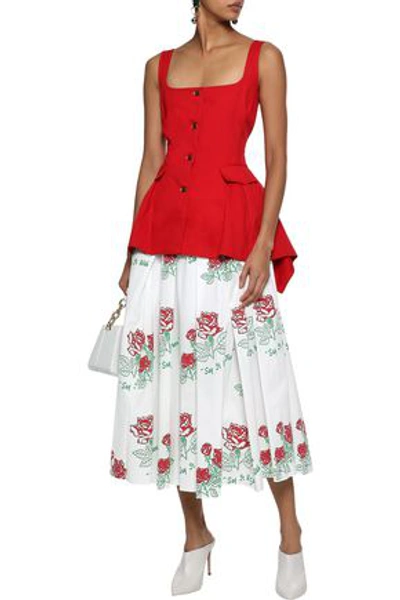 Shop Rosie Assoulin Woman Pleated Printed Cotton-blend Poplin Midi Skirt White