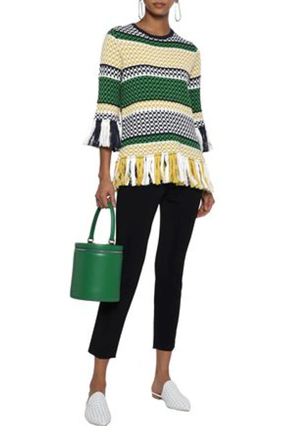 Shop Rosie Assoulin Woman Tassel-trimmed Striped Cotton Sweater Yellow