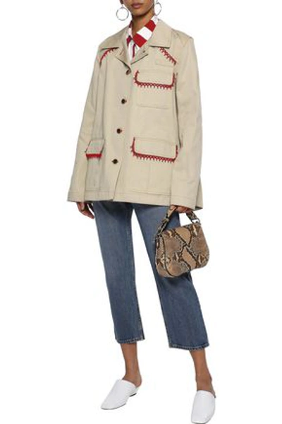 Shop Rosie Assoulin Woman Oversized Bead-embellished Cotton-gabardine Jacket Sand