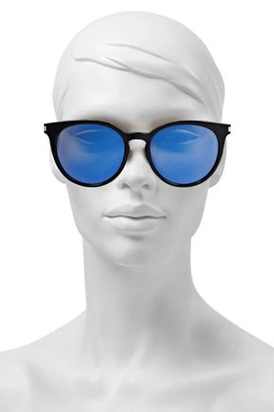 Shop Saint Laurent Woman 25/k Round-frame Acetate And Silver-tone Mirrored Sunglasses Black