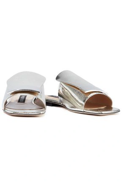 Shop Sergio Rossi Metallic Cracked-leather Slides In Silver