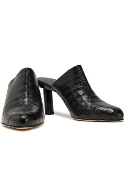 Shop Tibi Woman Zoe Patent Leather-trimmed Crocodile Mules Black