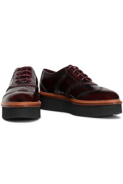 Shop Tod's Glossed-leather Brogues In Merlot