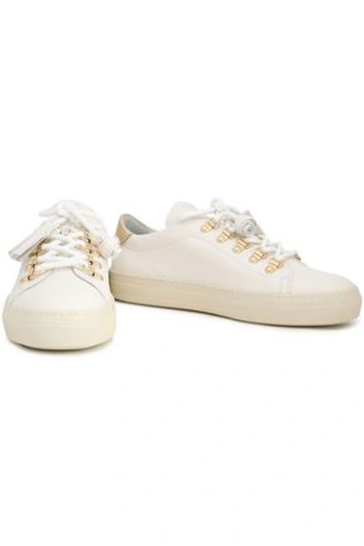 Shop Tod's Metallic Crackled Leather-trimmed Smooth-leather Sneakers In White