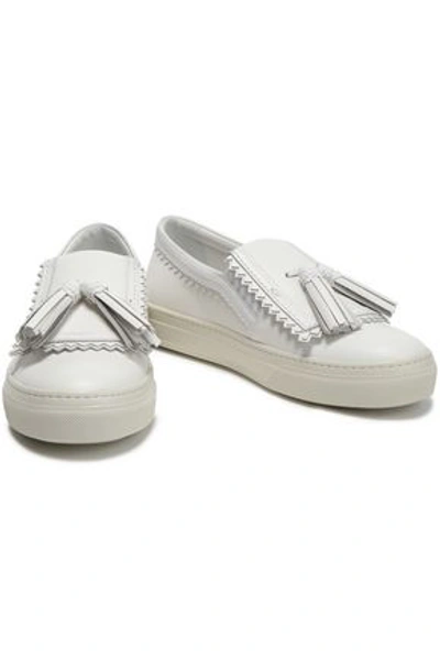 Shop Tod's Woman Tasseled Leather Sneakers White