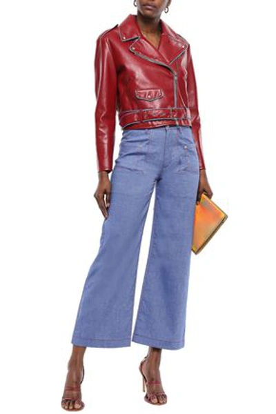 Shop Stella Jean Cropped Cotton-blend Wide-leg Pants In Light Denim
