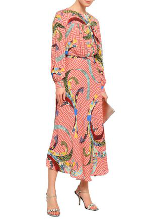 Stella Jean Gathered Printed Crepe Midi Dress In Antique Rose | ModeSens