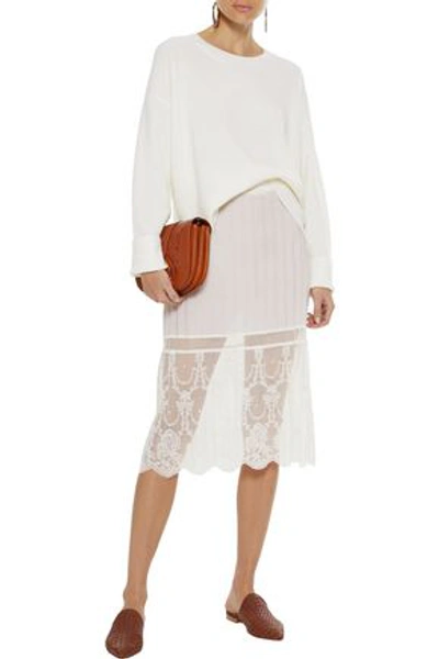 Shop Stella Mccartney Elisha Pleated Cotton-blend And Embroidered Tulle Skirt In Off-white