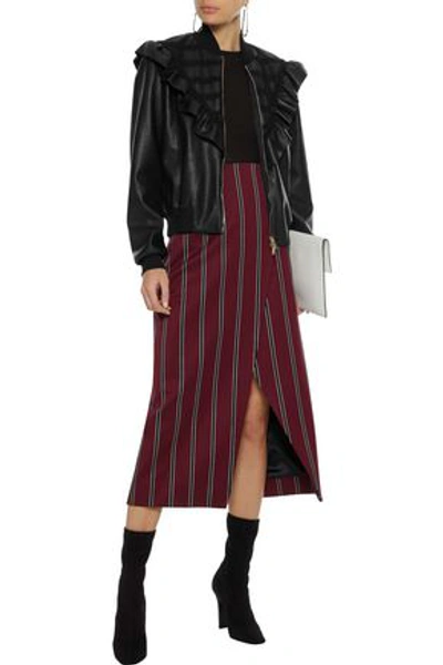 Shop Stella Mccartney Woman Macie Lace-trimmed Ruffled Faux Leather Bomber Jacket Black
