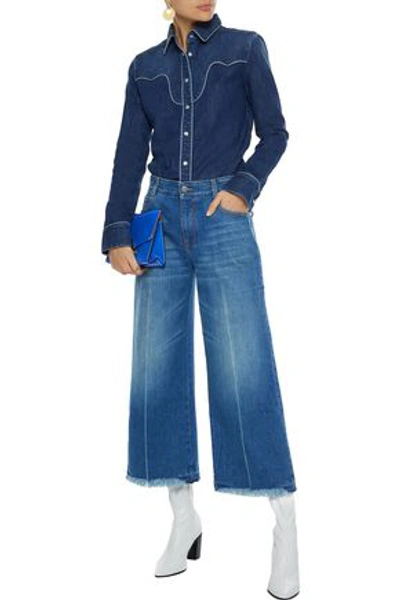 Shop Stella Mccartney Cropped Frayed High-rise Wide-leg Jeans In Mid Denim