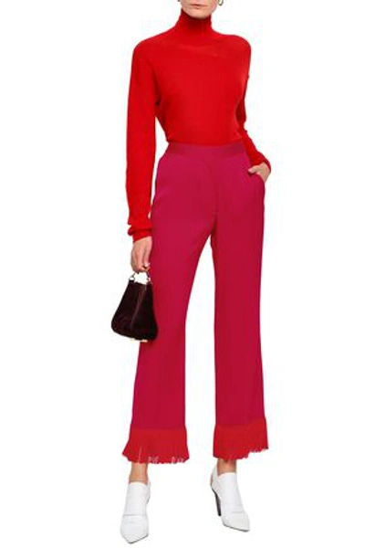 Shop Stella Mccartney Woman Dessa Fringe-trimmed Satin-crepe Flared Pants Crimson