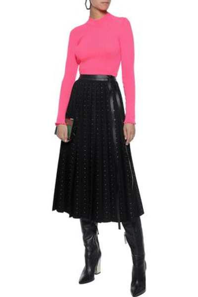 Shop Valentino Crystal-embellished Wool-felt Midi Wrap Skirt In Black