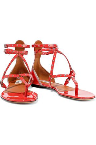 Shop Valentino Garavani Woman Love Latch Eyelet-embellished Patent-leather Sandals Papaya