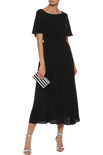 Shop Valentino Woman Layered Silk Crepe De Chine Midi Dress Black