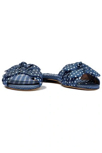 Shop Tabitha Simmons Cleo Bow-embellished Polka-dot Twill Slides In Navy