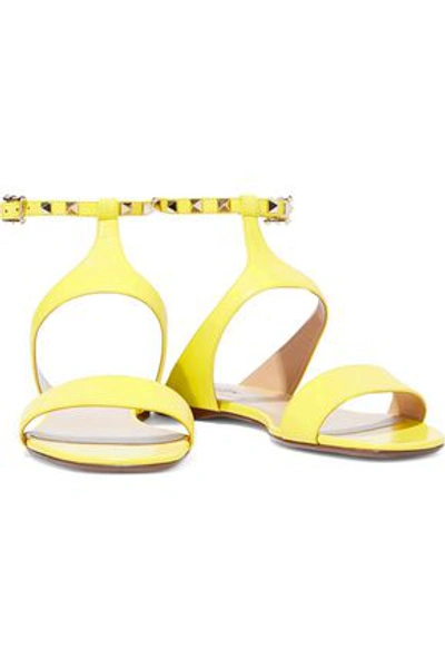 Shop Valentino Rockstud Leather Sandals In Bright Yellow