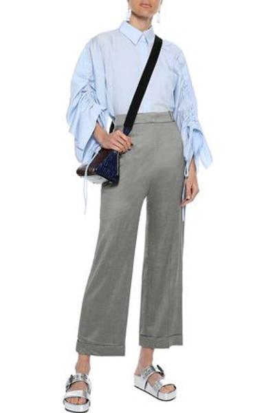 Theory Organic Linen-blend Straight-leg Pants In Gray