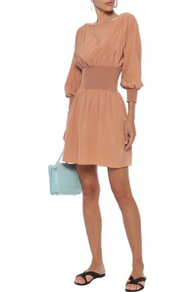 Shop Tibi Woman Ribbed Knit-paneled Silk Crepe De Chine Mini Dress Sand