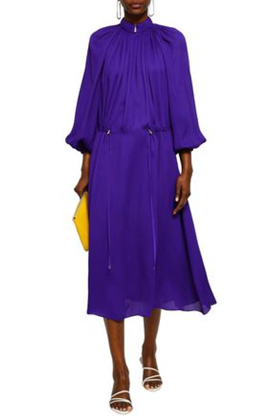 Shop Tibi Gathered Crepe Midi Dress In Purple
