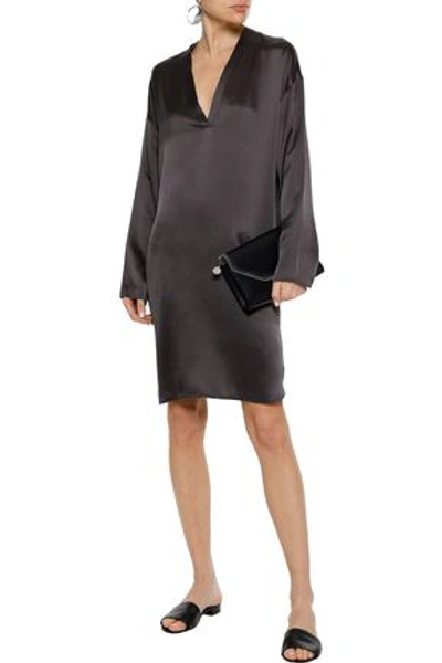 Shop Vince . Woman Silk-satin Shirt Dress Dark Gray