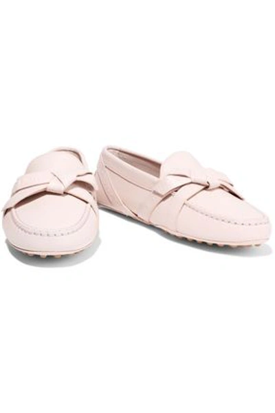 Shop Tod's Bow-embellished Leather Loafers In Pastel Pink