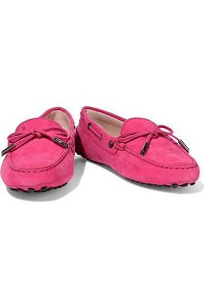 Shop Tod's Heaven Laccetto Nubuck Loafers In Bright Pink