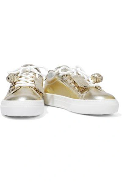 Shop Tod's Sportivo Xk Metallic Cracked-leather Sneakers In Gold