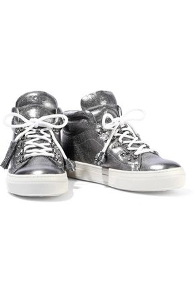 Shop Tod's Sportivo Xk Metallic Leather High-top Sneakers In Silver