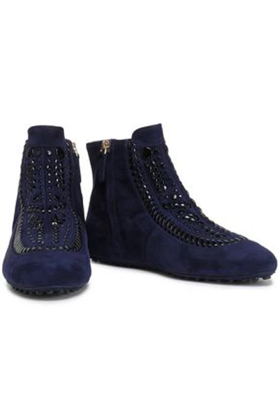 Shop Tod's Suede Ankle Boots In Navy