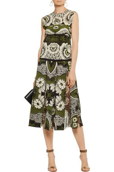 Shop Valentino Woman Pleated Printed Silk Midi Dress Multicolor