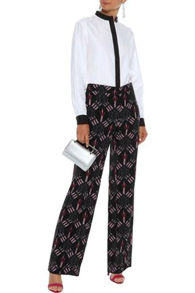 Shop Valentino Printed Silk-crepe Wide-leg Pants In Black