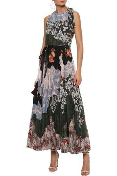 Shop Valentino Patchwork Lace And Floral-print Silk Crepe De Chine Maxi Dress In Azure