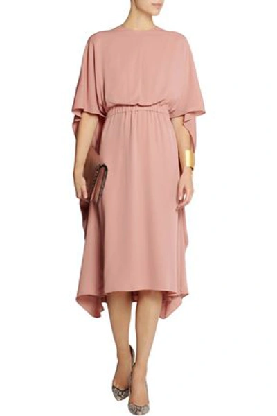 Shop Valentino Cape-back Silk Dress In Antique Rose
