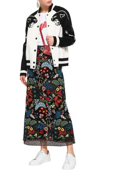 Shop Valentino Woman Embroidered Cotton-blend Macramé Lace Maxi Skirt Black