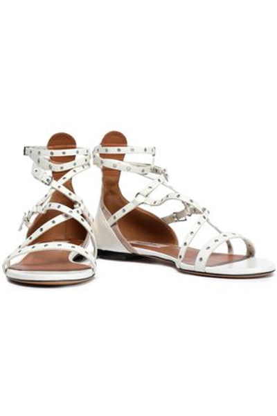 Shop Valentino Eyelet-embellished Leather Sandals In Off-white