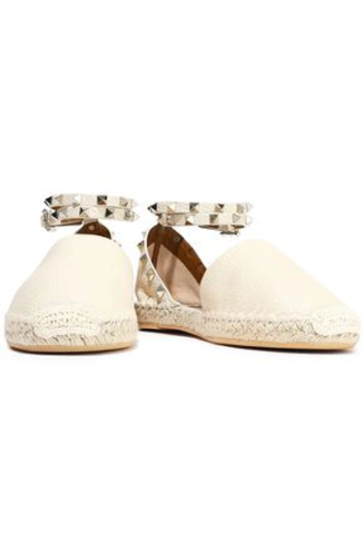 Shop Valentino Garavani Woman Rockstud Double Pebbled-leather Espadrilles Ivory