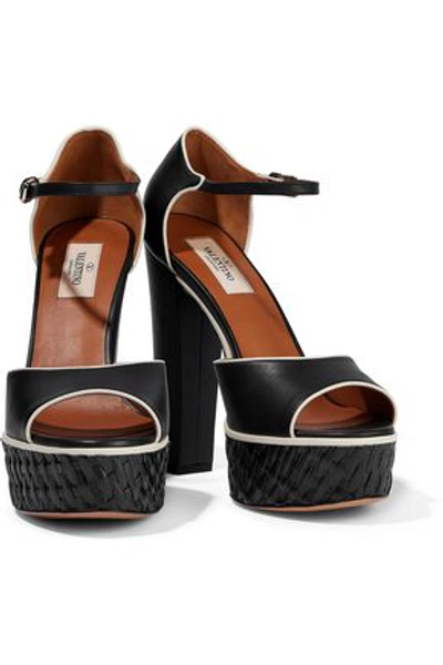 Shop Valentino Garavani Woman Woven Leather Platform Sandals Black
