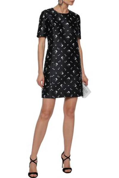 Shop Zac Posen Woman Floral-jacquard Mini Dress Black