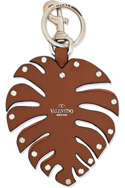 Shop Valentino Garavani Woman Tropical Dream Leaf Studded Leather Keychain Orange