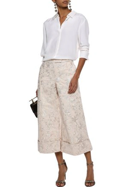 Shop Zimmermann Woman Maples Cropped Embroidered Cotton Wide-leg Pants Ecru