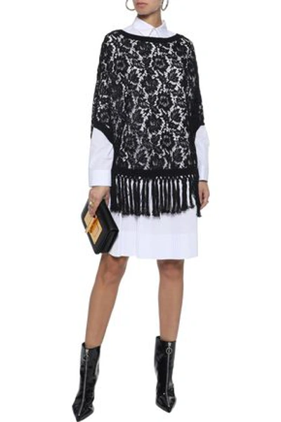Shop Valentino Tassel-trimmed Cotton Corded Lace Poncho In Black