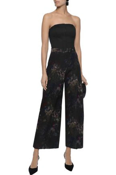 Shop Valentino Woman Cropped Printed Cotton And Silk-blend Wide-leg Pants Black