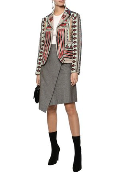 Shop Valentino Suede-appliquéd Bead-embellished Wool And Cashmere-blend Jacket In Beige