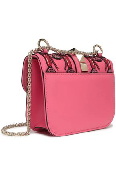 Shop Valentino Garavani Woman Glam Lock Embellished Leather Shoulder Bag Bubblegum