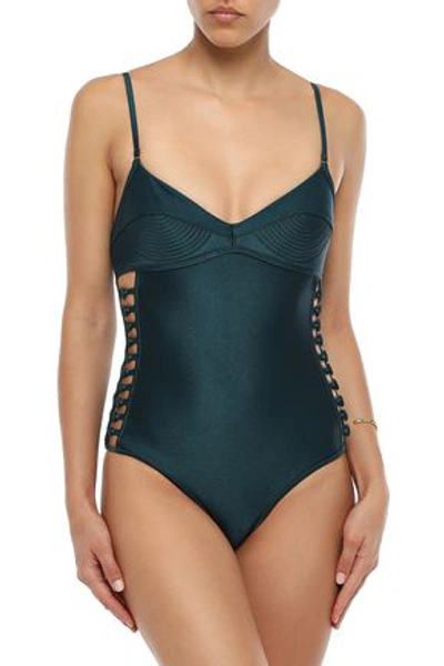Shop Zimmermann Cutout Button-embellished Swimsuit In Emerald