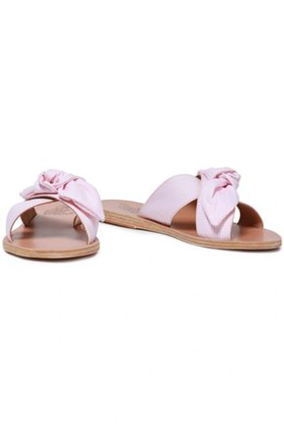 Shop Ancient Greek Sandals Woman Thais Bow-embellished Gingham Woven Slides Baby Pink